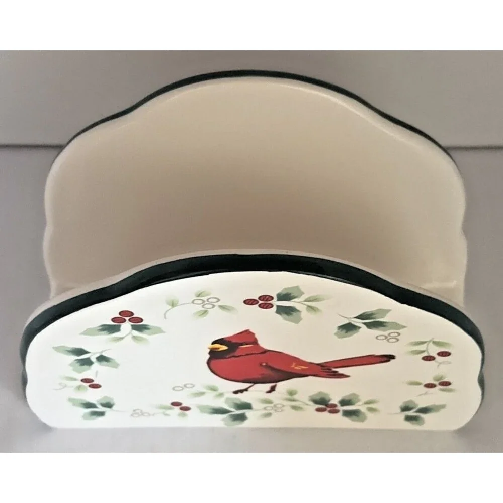 Pfaltzgraff Winterberry Cardinal Napkin Holder Stoneware 5 1/2